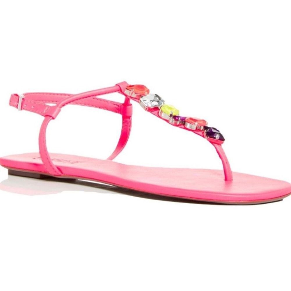 Schutz Womens Sandalia Salto Rasteiro Pink T-Strap Sandals 8 M